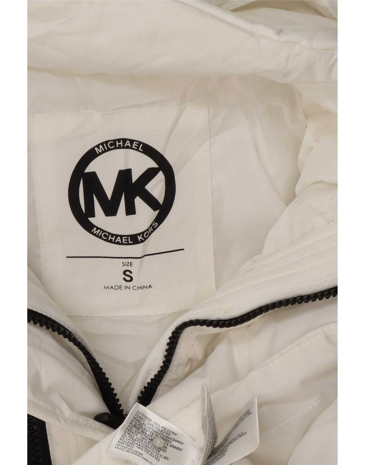 Damska wyściełana kurtka z kapturem Michael Kors UK 10, mała, biała, poliestrowa