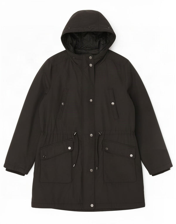 Marks & Spencer Damski ocieplany płaszcz z kapturem UK 18 XL, czarny poliester