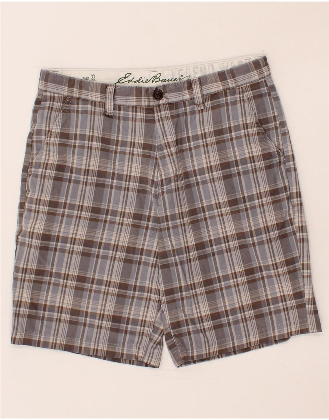EDDIE BAUER Mens Chino Shorts W33 Medium Grey Check Cotton Vintage Eddie Bauer and Second-Hand Eddie Bauer from Messina Hembry 