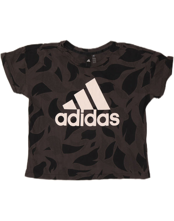 Damska koszulka Adidas Crop Graphic Top UK 12/14 Średnia szara bawełna