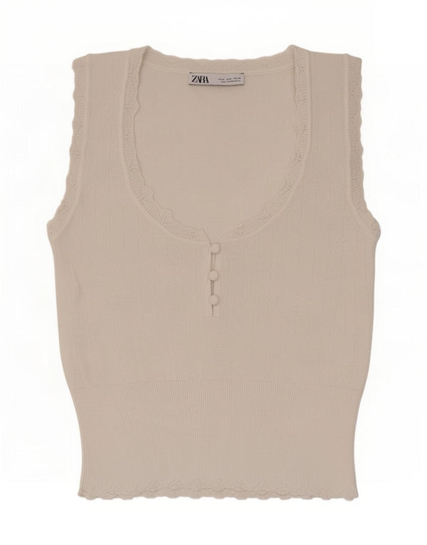 Zara Womens Vest Top UK 12 Medium White Viscose
