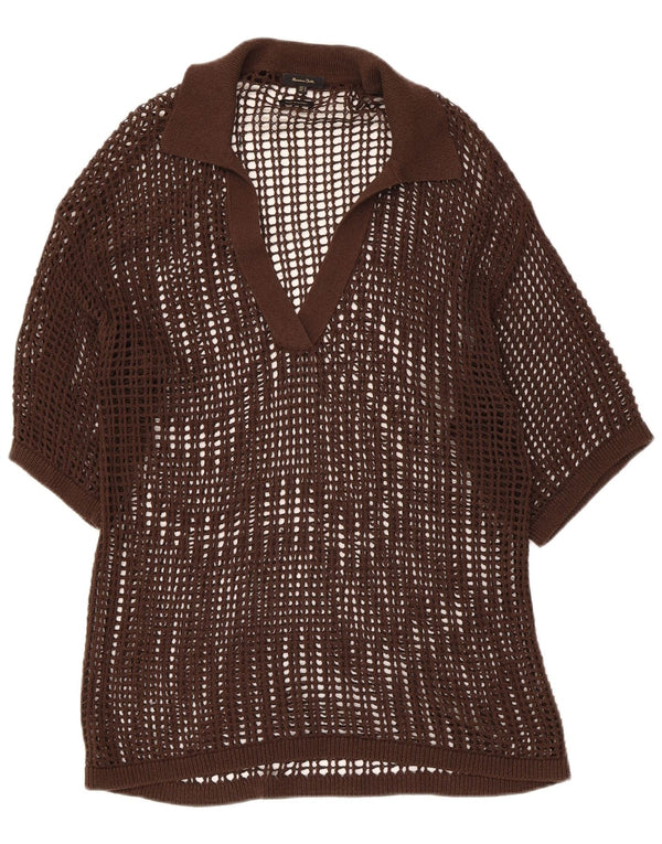 Damska bluzka Massimo Dutti, przezroczysta, szydełkowa, UK 14, średni brąz