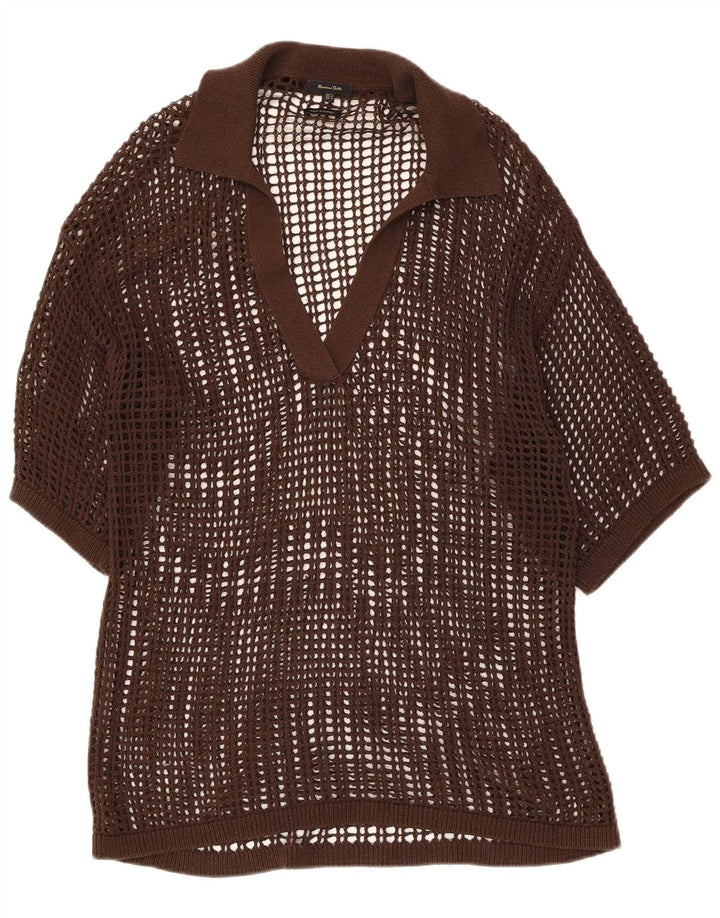 Damska bluzka Massimo Dutti, przezroczysta, szydełkowa, UK 14, średni brąz