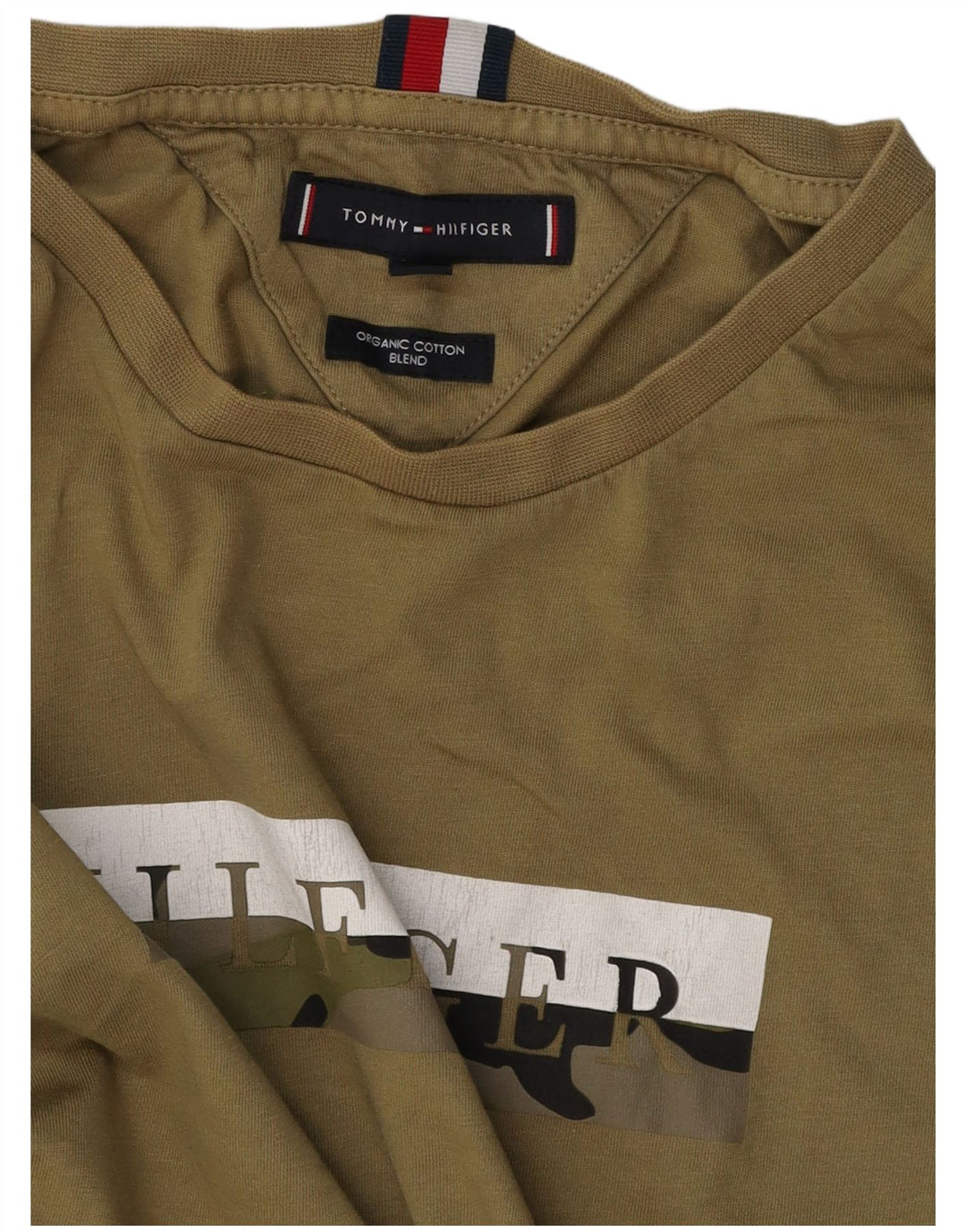 Męski T-shirt z grafiką TOMMY HILFIGER, średnia, bawełniana khaki