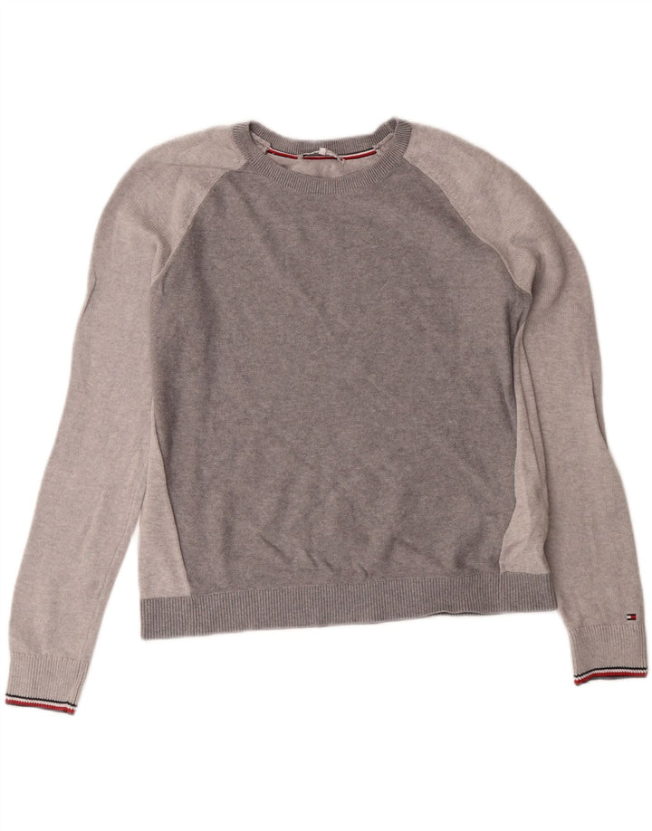 TOMMY HILFIGER Womens Oversized Crew Neck Jumper Sweater UK 10 Small Grey Vintage Tommy Hilfiger and Second-Hand Tommy Hilfiger from Messina Hembry 