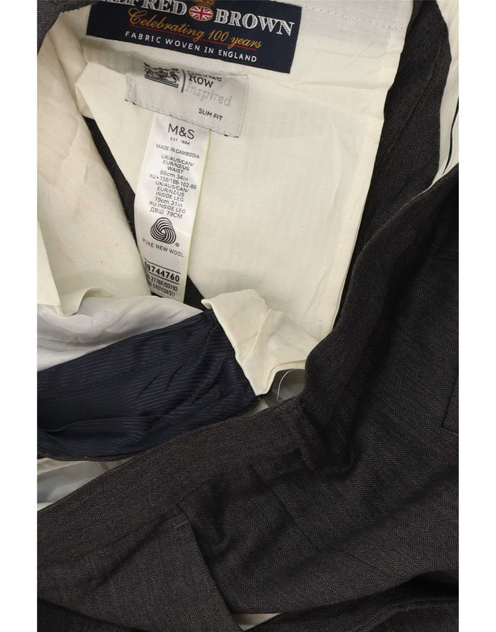 Marks & Spencer Męskie spodnie garniturowe slim fit W34 L31 Szara wełna