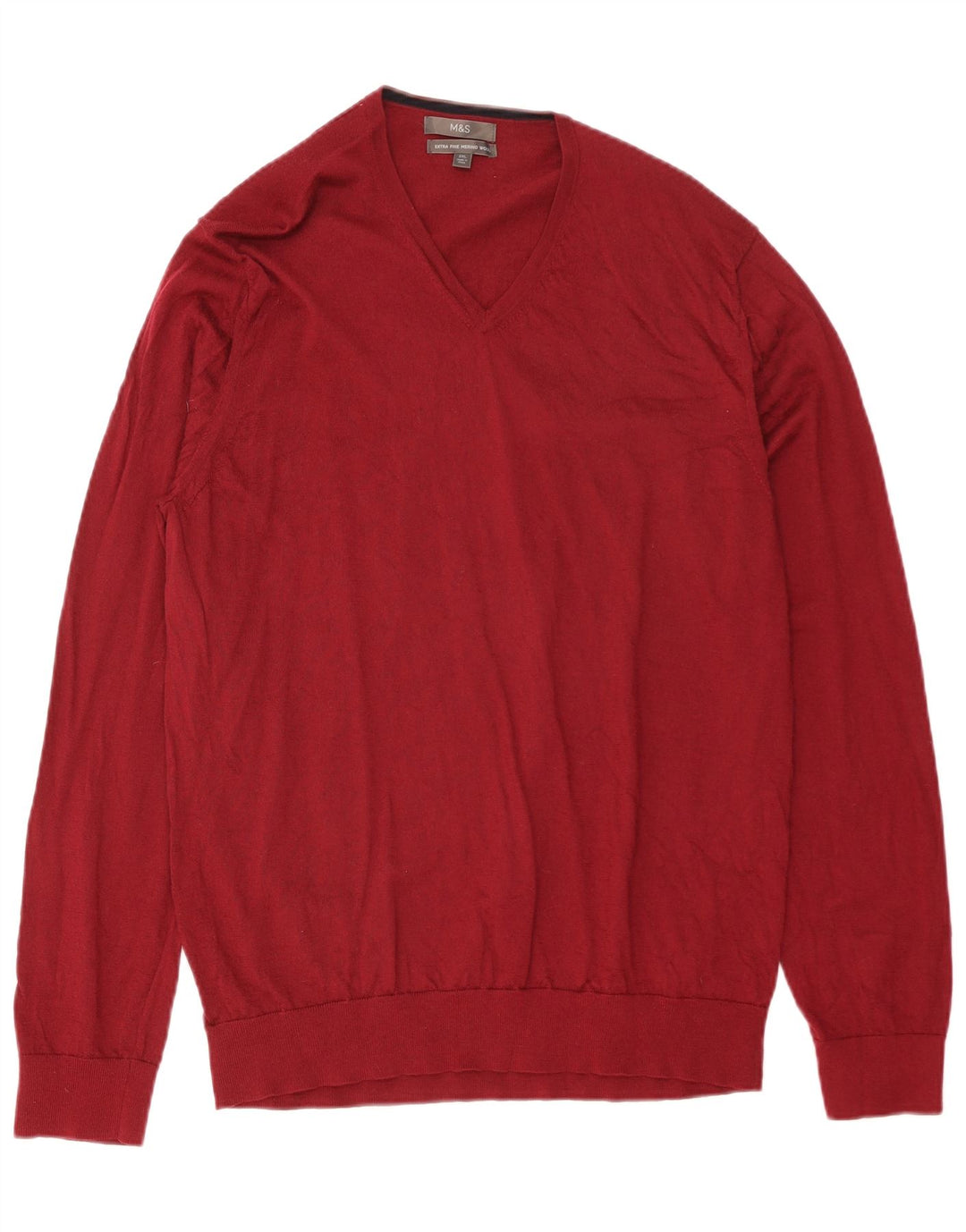 MARKS & SPENCER Męski sweter z dekoltem w kształcie litery V, 2XL, czerwona wełna merynosów