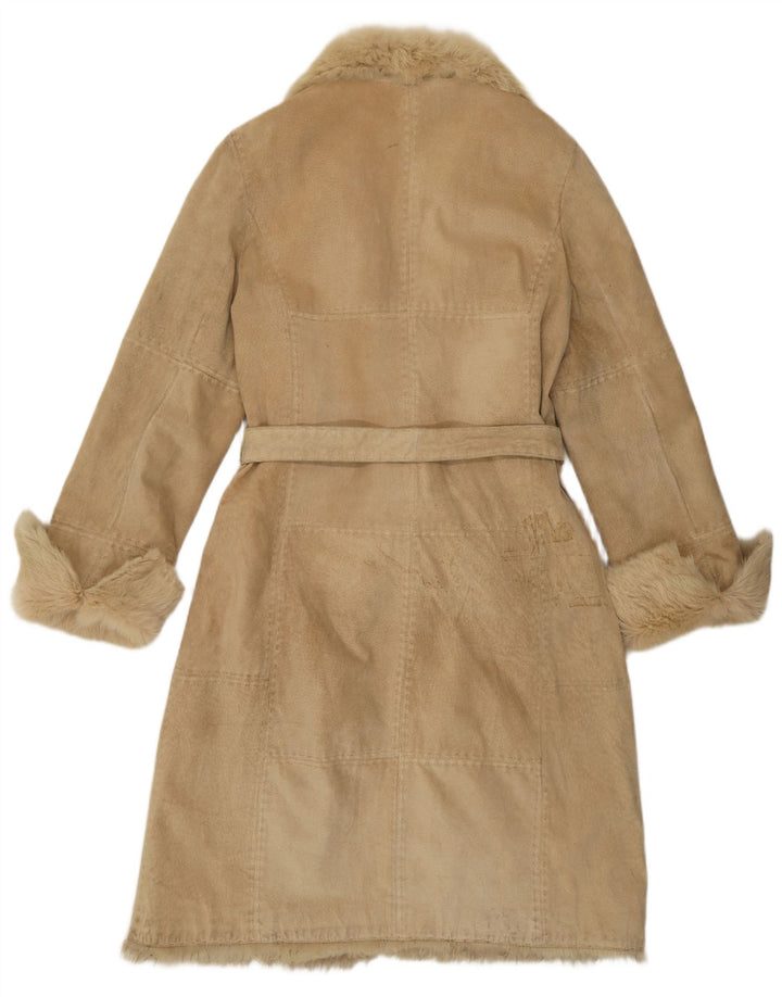 Vintage damski płaszcz skórzany IT 48 XL beżowa patchworkowa skóra