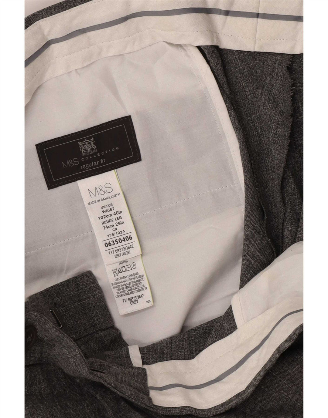 Męskie spodnie garniturowe Marks & Spencer o regularnym kroju W40 L29, szary poliester