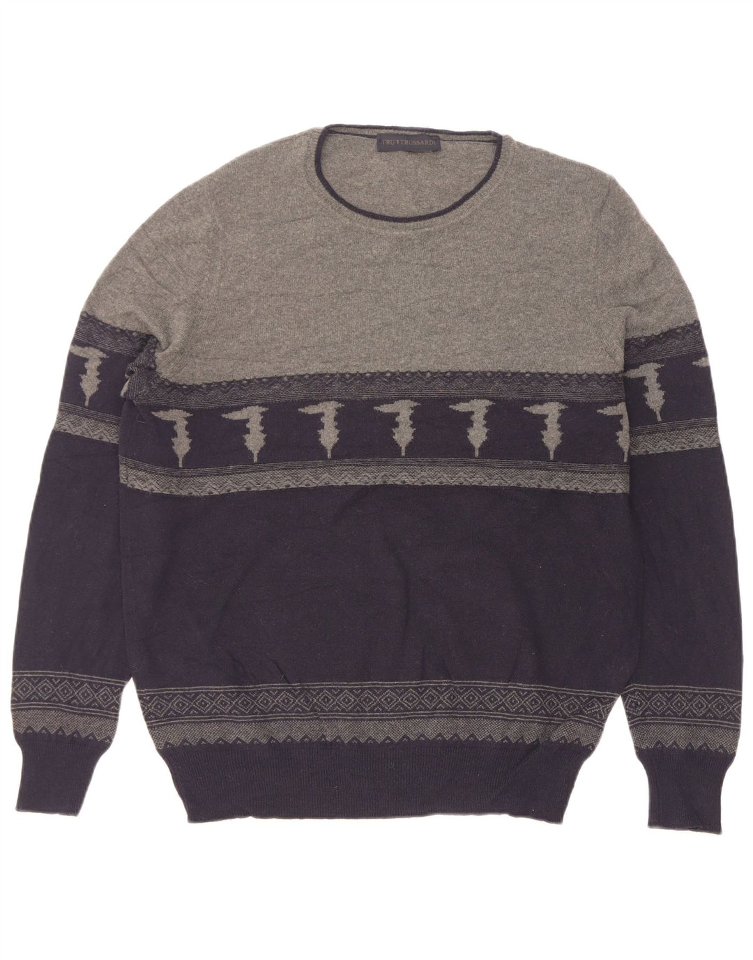 Męski sweter Trussardi z dekoltem w łódkę, średni granat, blok kolorów