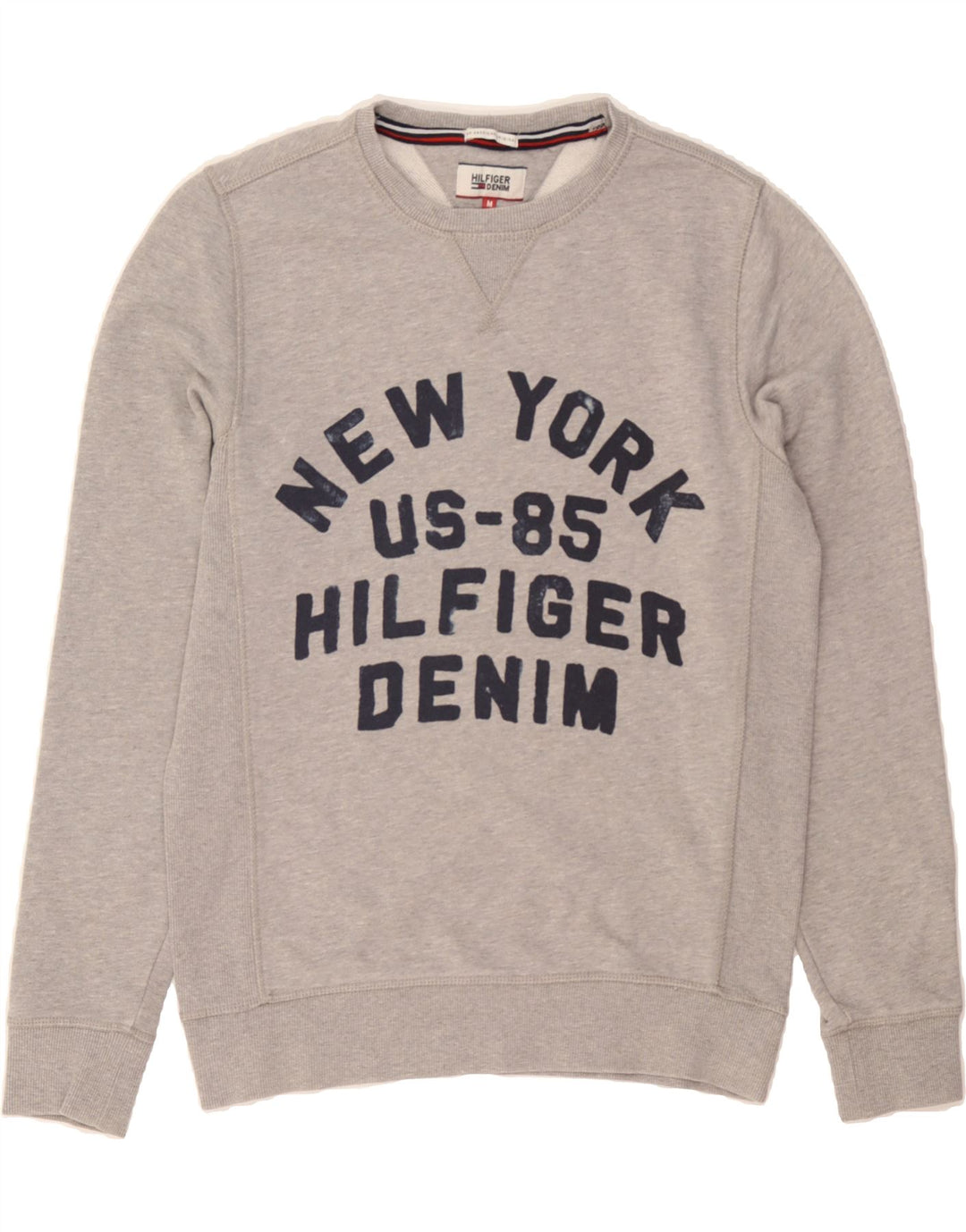 TOMMY HILFIGER Mens Graphic Sweatshirt Jumper Medium Grey Cotton Vintage Tommy Hilfiger and Second-Hand Tommy Hilfiger from Messina Hembry 
