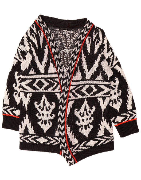 Vintage damski sweter z długim rękawem, rozpinany, UK 16, duży, czarny, geometryczny