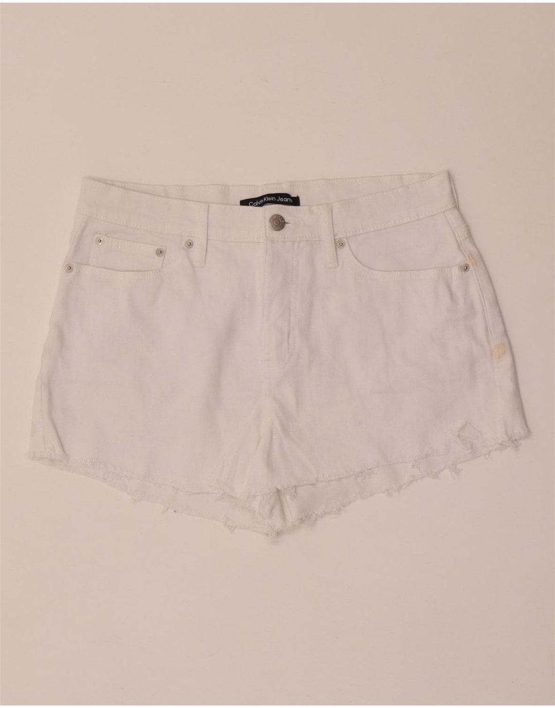 Damskie spodenki jeansowe Calvin Klein W28 Średniobiała bawełna