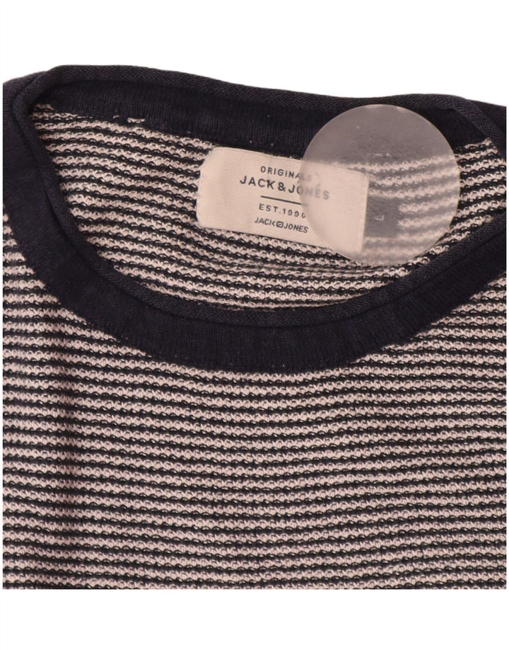 Męski sweter Jack & Jones z okrągłym dekoltem i dużymi granatowymi paskami