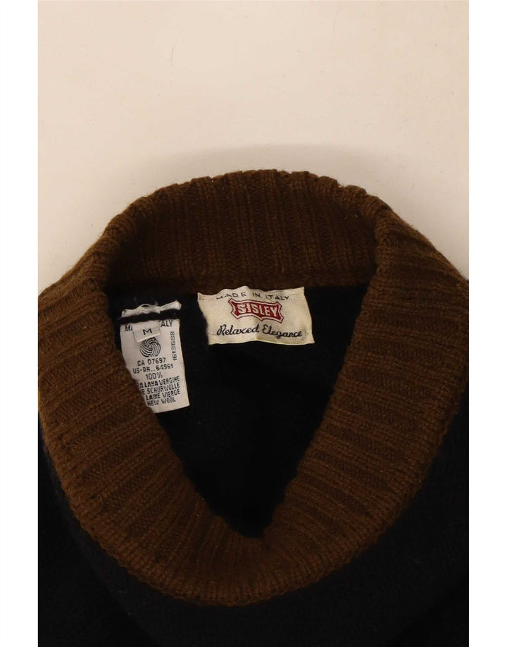 Męski sweter z golfem Sisley, średni czarny, wełna Fair Isle
