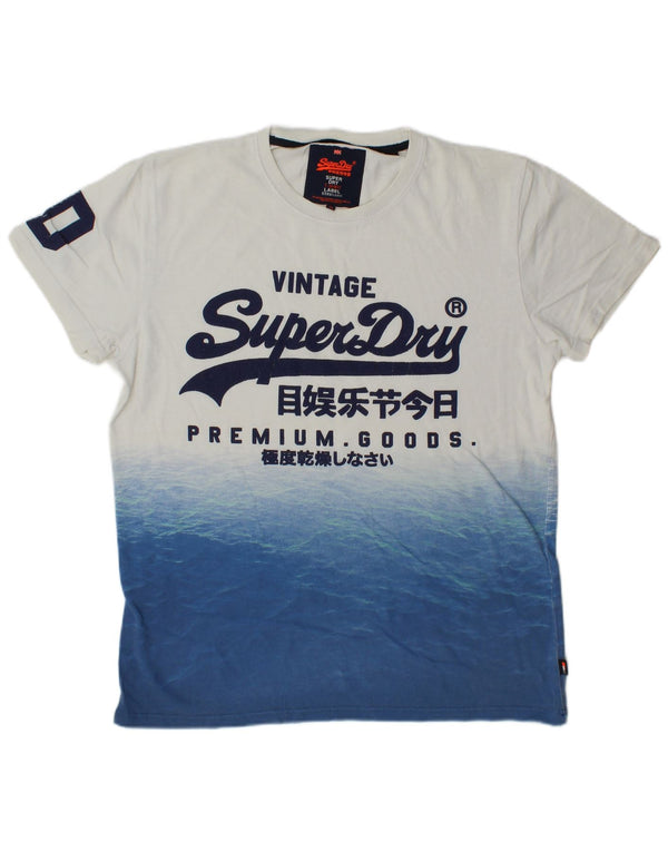 Męski T-shirt z grafiką Superdry, duży, biały, bawełniany blok kolorów
