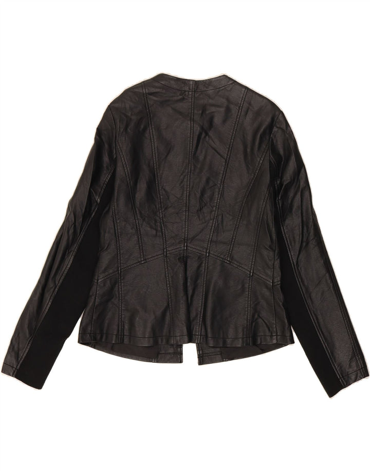 OASIS Womens Faux Leather Jacket UK 14 Large Black Polyurethane Vintage Oasis and Second-Hand Oasis from Messina Hembry 