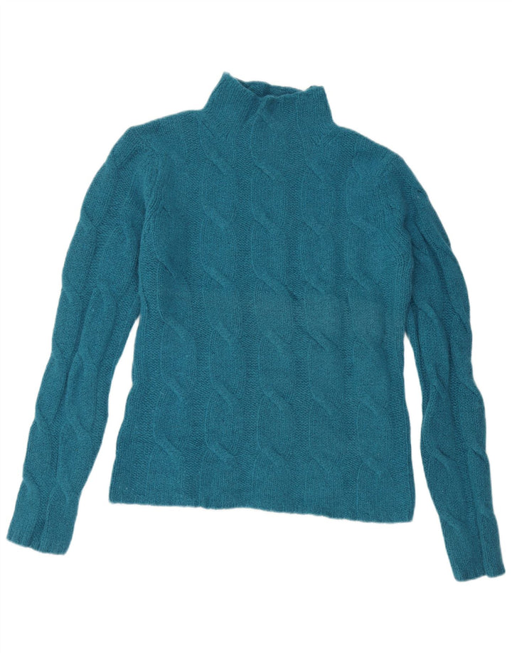 Damski sweter z golfem EDDIE BAUER UK 14 Średni niebieski z owczej wełny