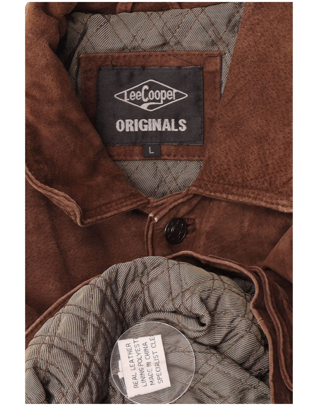 Męska zamszowa kurtka Lee UK 40, duża, brązowa, skórzana