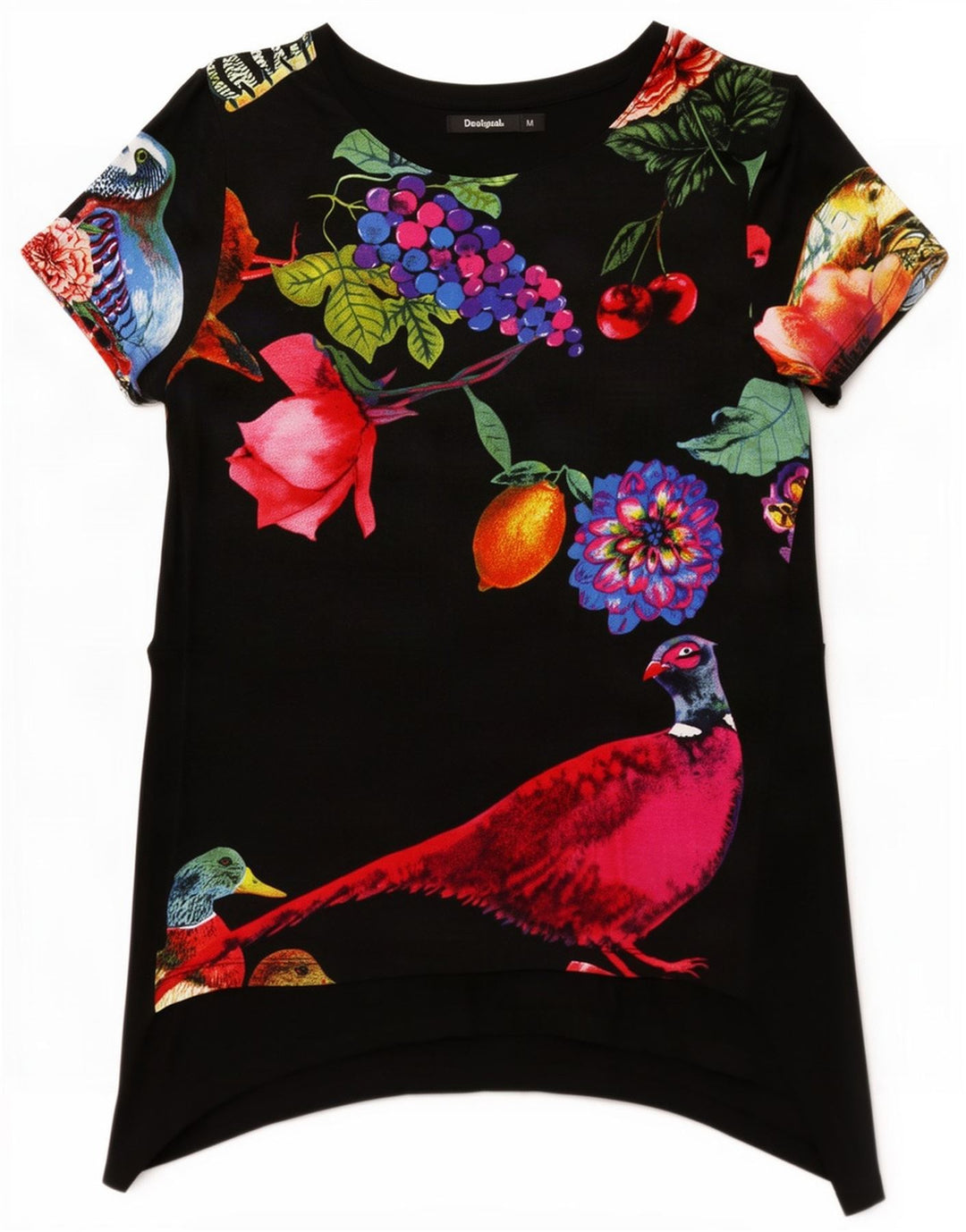 Desigual damski top z grafiką Peacocks UK 12, średni czarny w kwiaty