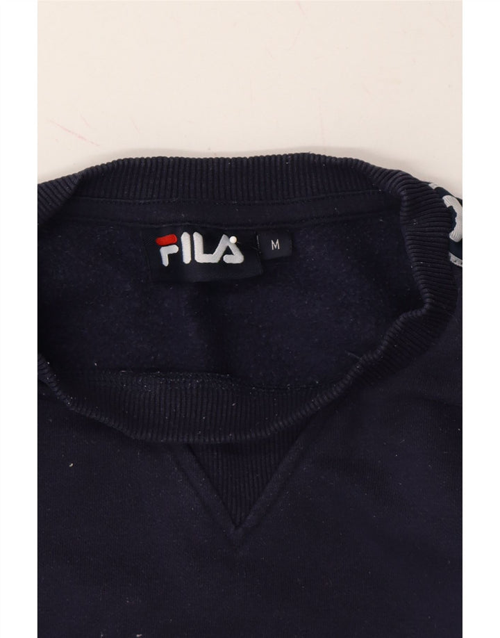 FILA Mens Graphic Sweatshirt Jumper Medium Navy Blue Colourblock Cotton Vintage Fila and Second-Hand Fila from Messina Hembry 