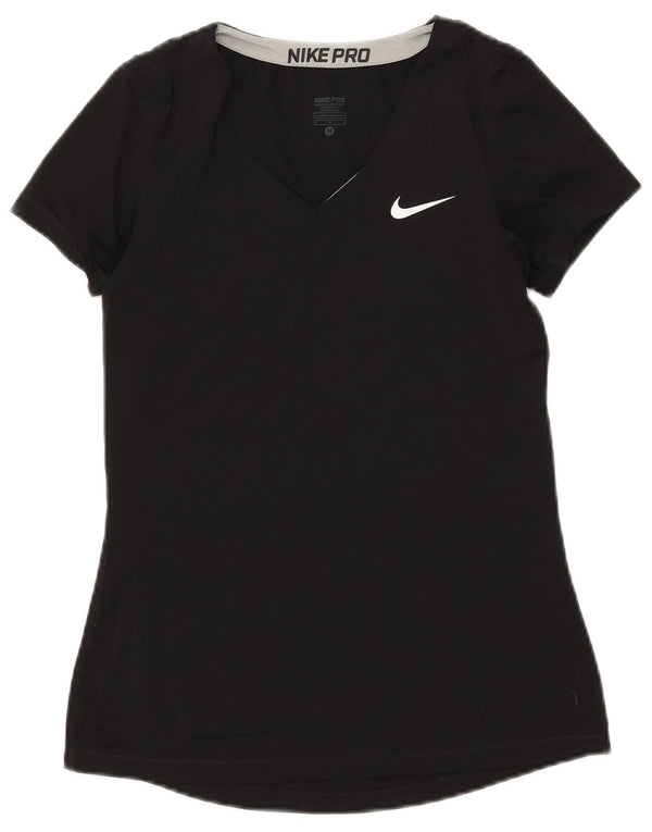 Nike Womens Dri Fit T-Shirt Top UK 12 Medium Black Polyester
