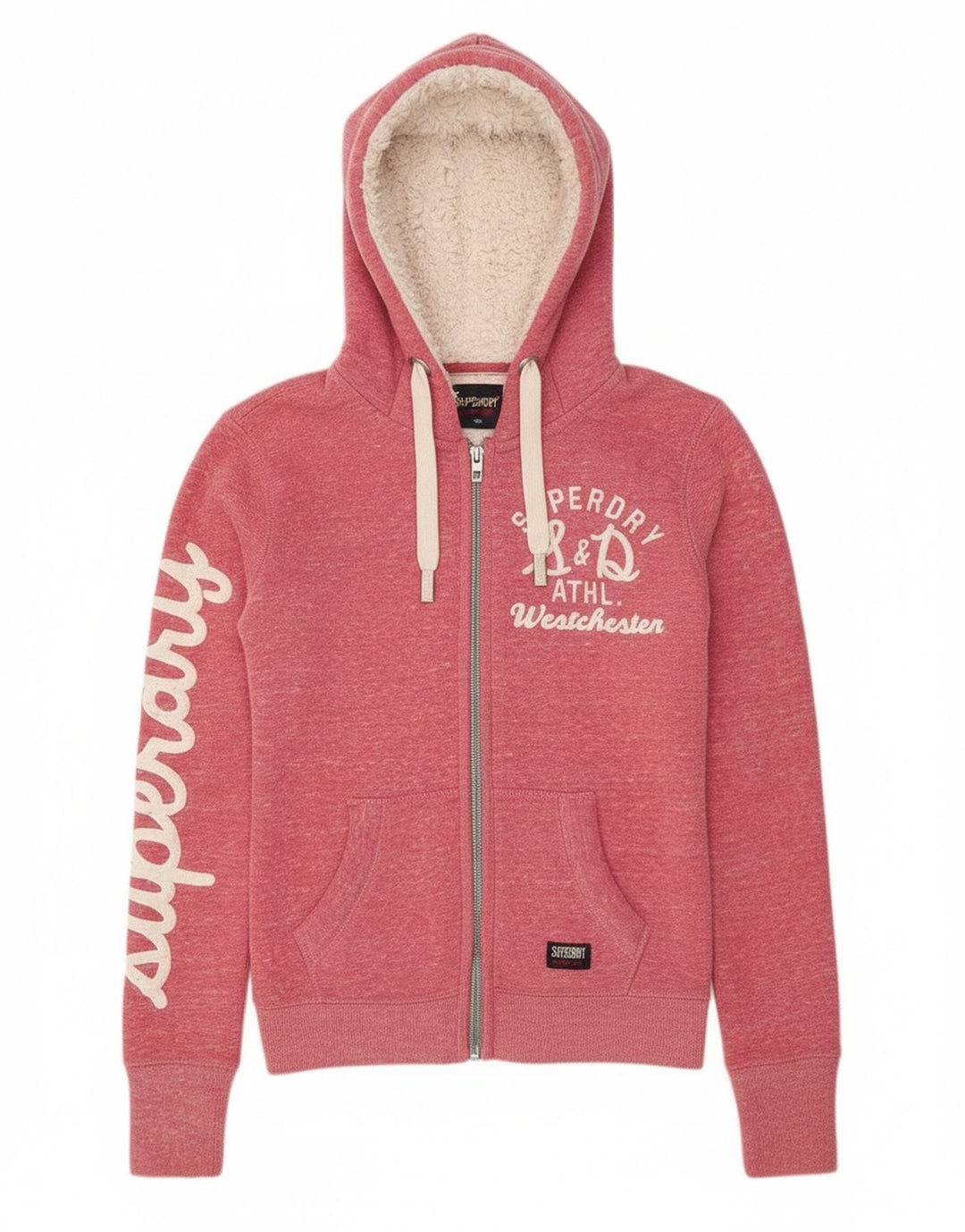 Damski sweter z kapturem i zamkiem błyskawicznym Superdry, UK 10, mały, różowy, poliester