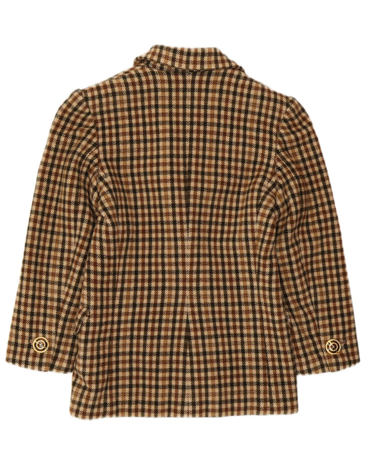 Damska marynarka VINTAGE zapinana na 2 guziki UK 8 w małą brązową kratkę