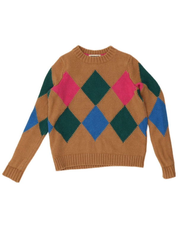 Damski sweter Boden z okrągłym dekoltem i okrągłym dekoltem UK 10 Mały brązowy Argyle/Diament