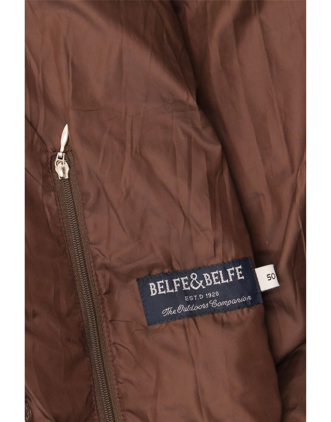 BELFE & BELFE Mens Hooded Padded Jacket IT 50 Large Brown Polyester Vintage Belfe & Belfe and Second-Hand Belfe & Belfe from Messina Hembry 