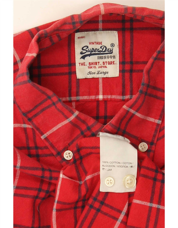 Męska koszula flanelowa Superdry, duża, bawełniana w czerwoną kratę