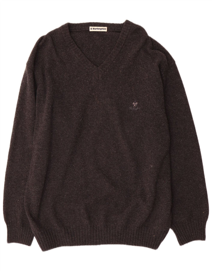 Męski sweter Burlington z dekoltem w szpic IT 52 XL, szara wełna