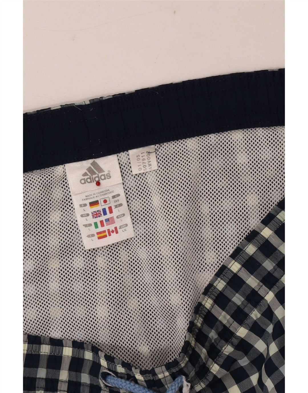 Męskie spodenki kąpielowe Adidas Regular, duże, niebieskie, poliestrowe w kratę
