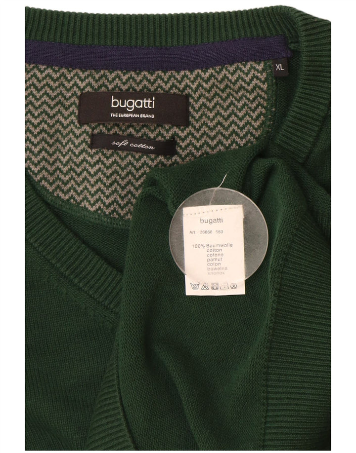 BUGATTI Męski sweter z dekoltem w kształcie litery V, XL, zielony, bawełniany