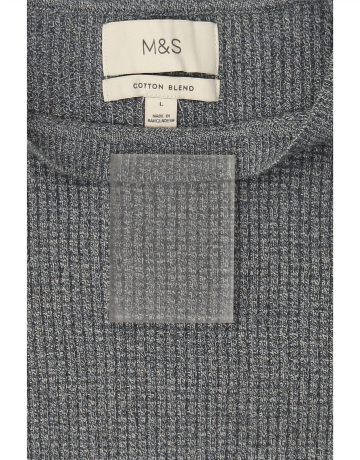 Marks & Spencer Męski sweter z dekoltem w łódkę, duży, szary, bawełniany w plamki