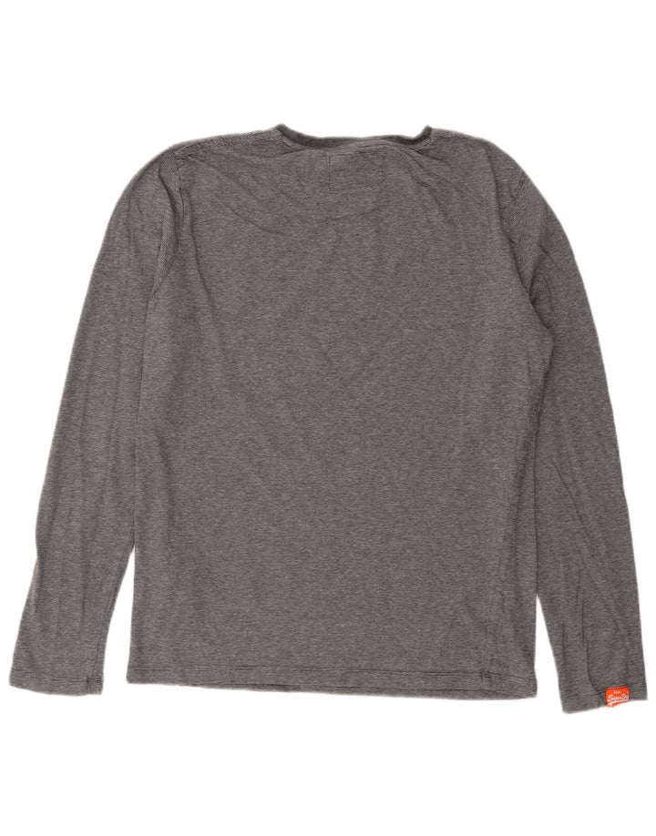 Męski top Superdry z długim rękawem, średnioszary, bawełniany w prążki