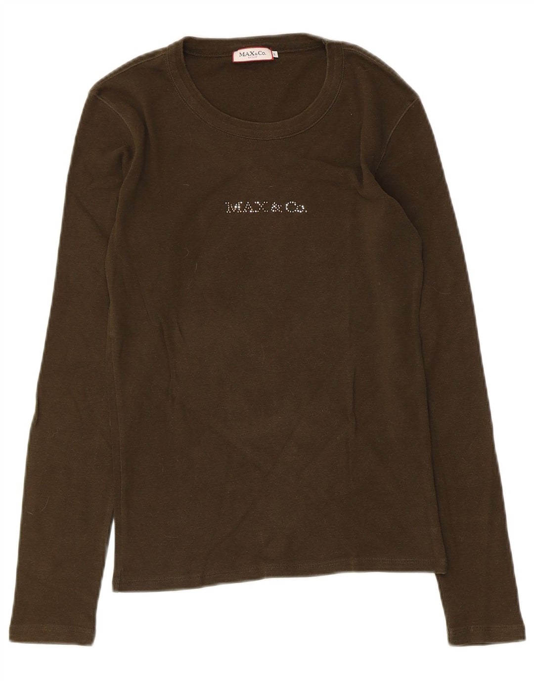 Max & Co. Damski top graficzny z długim rękawem, UK 8, mały, bawełniany khaki
