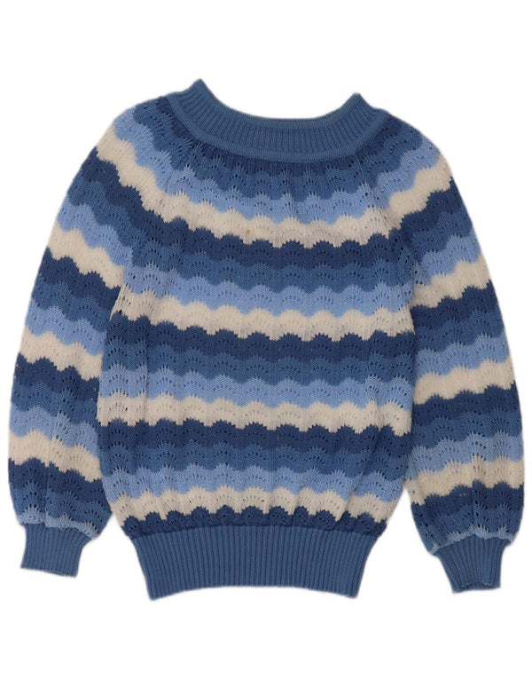 Vintage damski sweter z dekoltem w łódkę UK 12 w średnie niebieskie paski