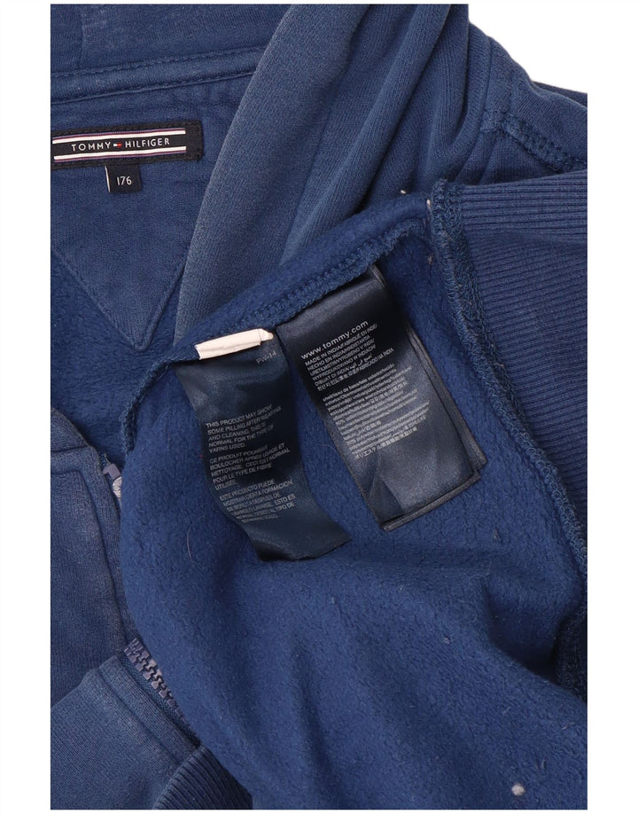 TOMMY HILFIGER Chłopięcy sweter z kapturem i zamkiem błyskawicznym, 15-16 lat, niebieska bawełna