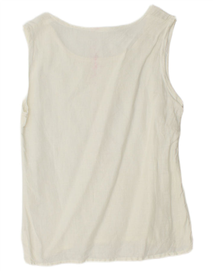 VINTAGE Womens Sleeveless Blouse Top UK 12 Medium Off White