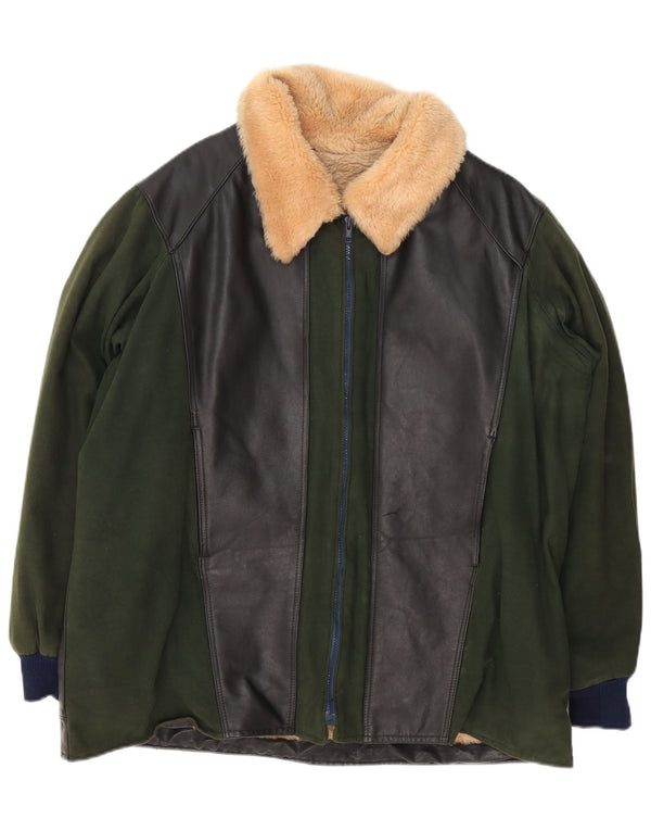 Vintage męska kurtka skórzana Sherpa UK 42 XL w kolorze zielonym