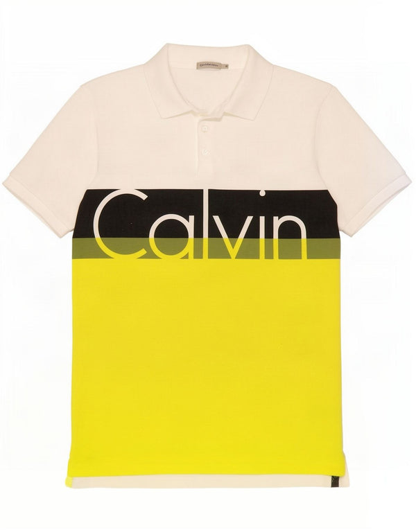 Męska koszulka polo Calvin Klein Jeans z grafiką, bawełniana w kolorze średniej bieli