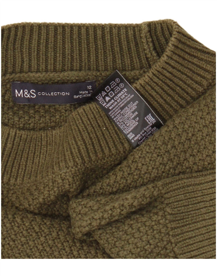 Marks & Spencer Damski sweter z okrągłym dekoltem, UK 12, średnia bawełna khaki