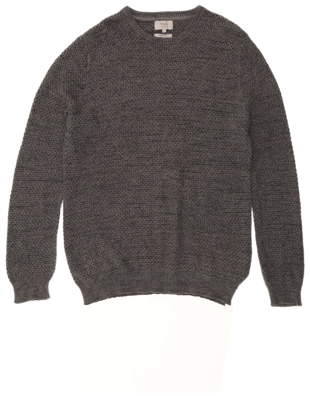 Marks & Spencer Męski sweter z okrągłym dekoltem, duży, szary, bawełniany w plamki