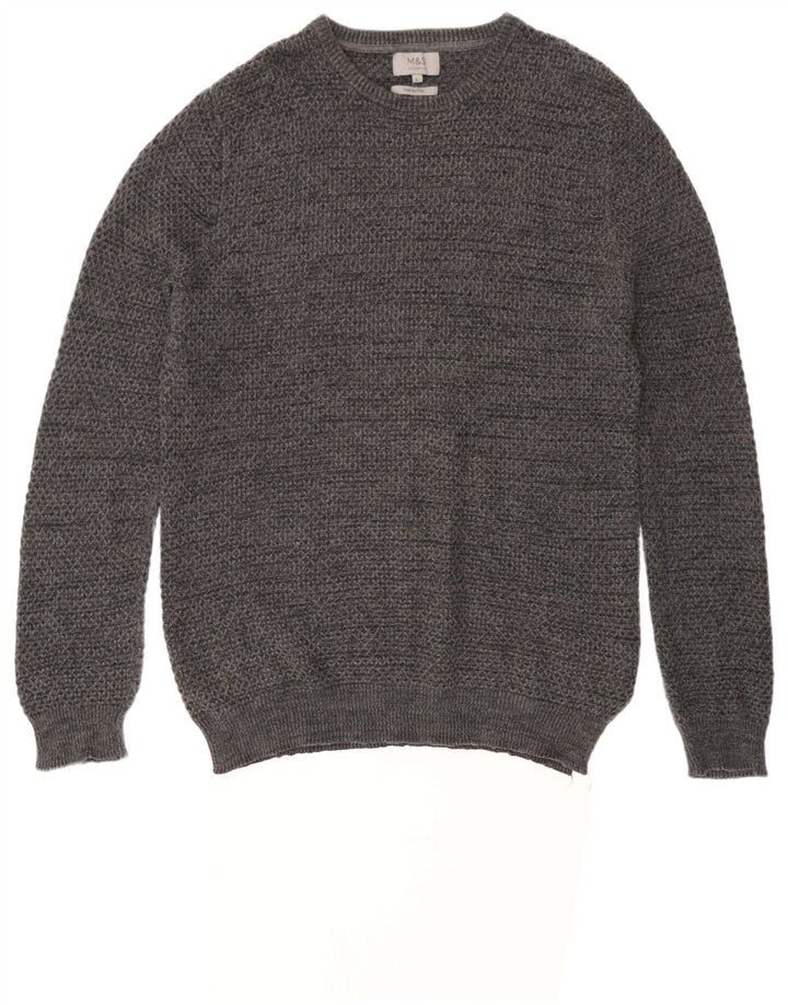 Marks & Spencer Męski sweter z okrągłym dekoltem, duży, szary, bawełniany w plamki