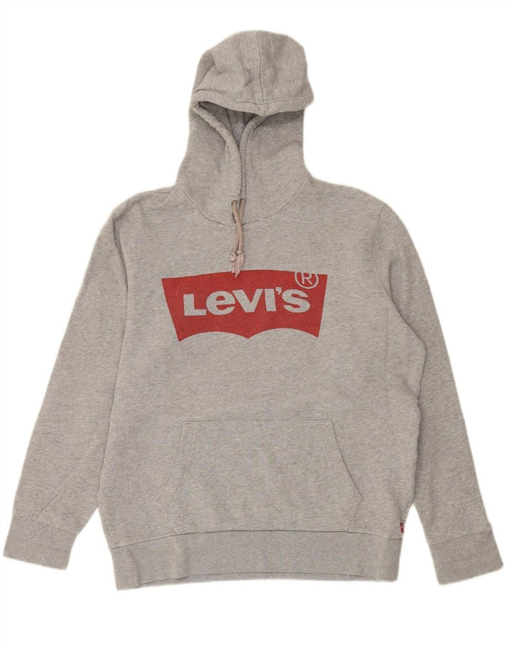 LEVI'S Mens Graphic Hoodie Jumper Large Grey Cotton