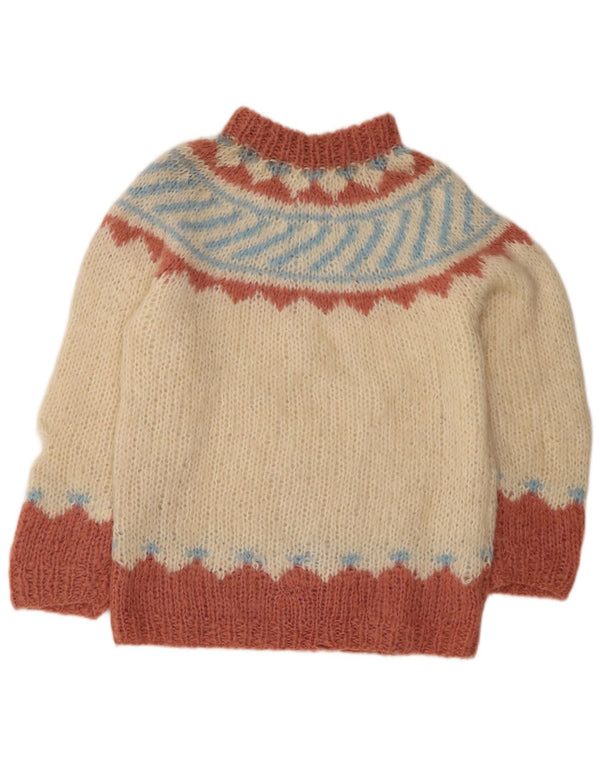 Vintage damski sweter z golfem UK 14 średni beż Fair Isle