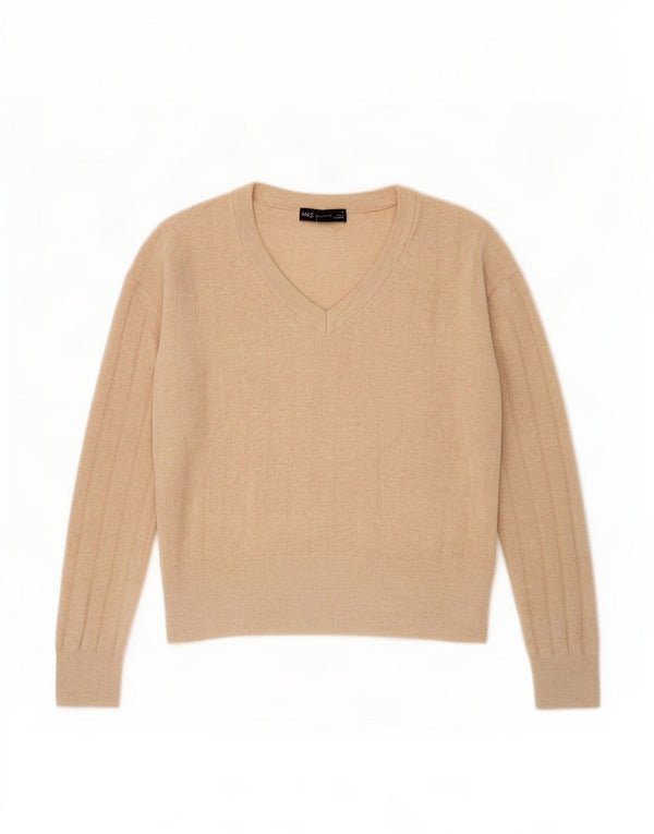 Marks & Spencer Damski sweter oversize z dekoltem w kształcie litery V, UK 10, mały beżowy