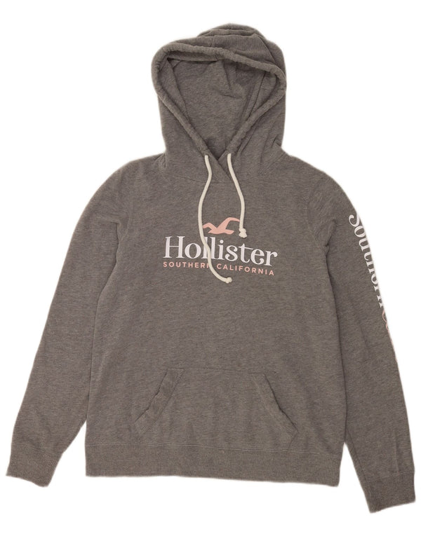 Damski sweter z kapturem Hollister Graphic, o swobodnym kroju, UK 10, mały, szary, bawełniany