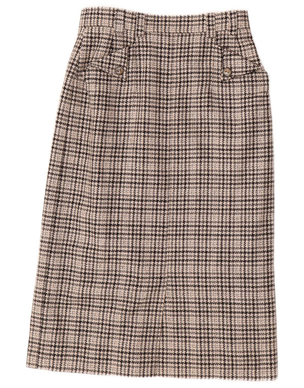 Damska spódnica ołówkowa w stylu vintage IT 36 XS W26 Szara wełna w pepitkę